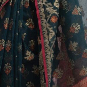 Green & Pink Half-silk Saree